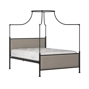 Waterloo iron/metal upholstered bed in black with storm grey fabric - Thumbnail