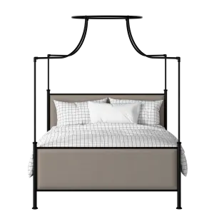 Waterloo iron/metal upholstered bed in black with storm grey fabric - Thumbnail