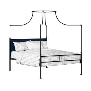 Waterloo Zero iron/metal upholstered bed in black with blue fabric - Thumbnail