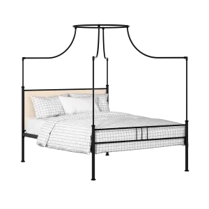 Waterloo Zero iron/metal upholstered bed in black with silver fabric - Thumbnail