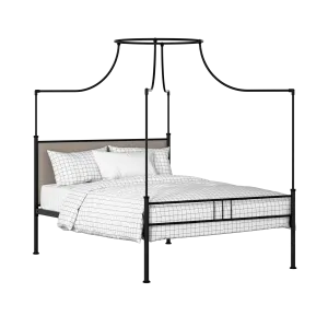 Waterloo Zero iron/metal upholstered bed in black with storm grey fabric - Thumbnail