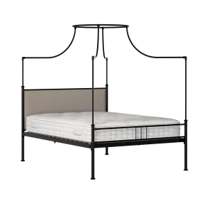 Waterloo Zero iron/metal upholstered bed in black with storm grey fabric - Thumbnail