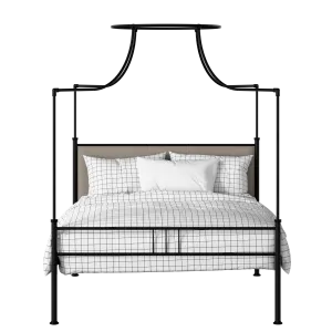 Waterloo Zero iron/metal upholstered bed in black with storm grey fabric - Thumbnail
