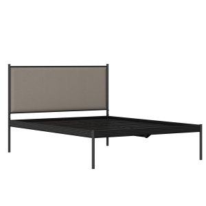 Evelyn iron/metal bed in black with storm grey fabric showing slats - Thumbnail