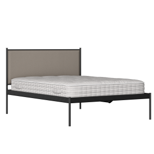 Evelyn iron/metal bed in black with storm grey fabric - Thumbnail
