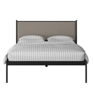 Evelyn iron/metal bed in black with storm grey fabric - Thumbnail