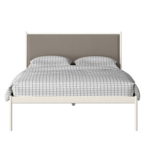 Evelyn iron/metal bed in ivory with storm grey fabric - Thumbnail