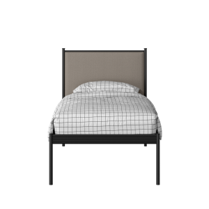 Evelyn iron/metal single bed in black with storm grey fabric - Thumbnail