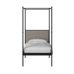 Vernon iron/metal single bed in black with storm grey fabric - Thumbnail