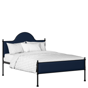 Albert Slim iron/metal upholstered bed in black with blue fabric - Thumbnail