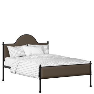 Albert Slim iron/metal upholstered bed in black with storm grey fabric - Thumbnail