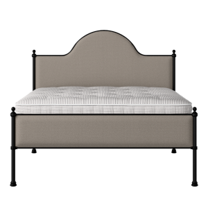 Albert Slim iron/metal upholstered bed in black with storm grey fabric - Thumbnail