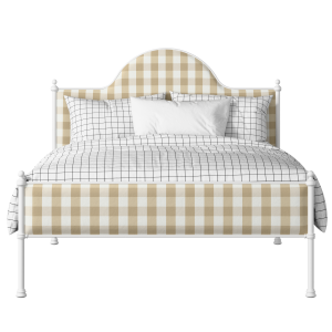 Albert Slim iron/metal upholstered bed in white with grey fabric - Thumbnail