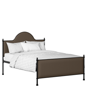 Albert iron/metal upholstered bed in black with storm grey fabric - Thumbnail