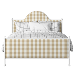 Albert iron/metal upholstered bed in white with grey fabric - Thumbnail