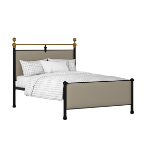 Bastille iron/metal upholstered bed in black with oatmeal fabric - Thumbnail