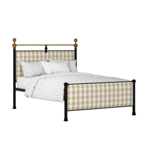 Bastille iron/metal upholstered bed in black with Romo Kemble Putty fabric - Thumbnail