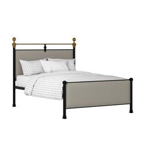 Bastille iron/metal upholstered bed in black with silver fabric - Thumbnail