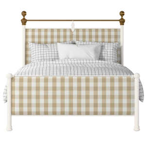 Bastille iron/metal upholstered bed in ivory with grey fabric - Thumbnail