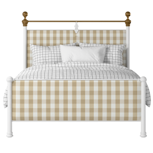 Bastille iron/metal upholstered bed in white with grey fabric - Thumbnail