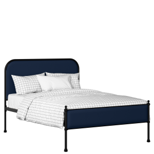 Bray Slim iron/metal upholstered bed in black with blue fabric - Thumbnail