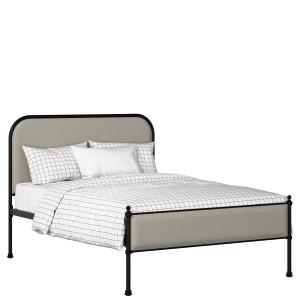 Bray Slim iron/metal upholstered bed in black with silver fabric - Thumbnail