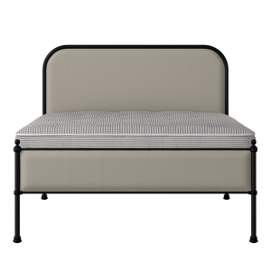 Bray Slim iron/metal upholstered bed in black with Silver fabric - Thumbnail