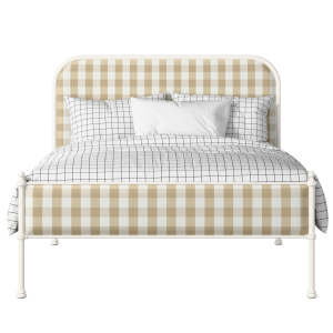 Bray Slim iron/metal upholstered bed in ivory with grey fabric - Thumbnail
