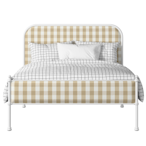 Bray Slim iron/metal upholstered bed in white with grey fabric - Thumbnail