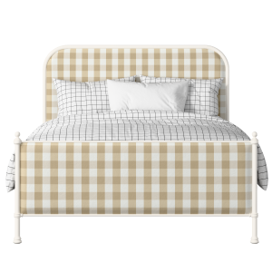 Bray iron/metal upholstered bed in ivory with grey fabric - Thumbnail