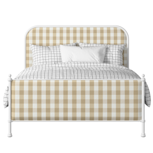 Bray iron/metal upholstered bed in white with grey fabric - Thumbnail