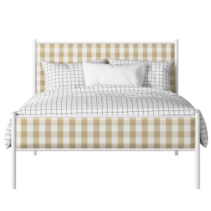 Brest Slim iron/metal upholstered bed in white with grey fabric - Thumbnail