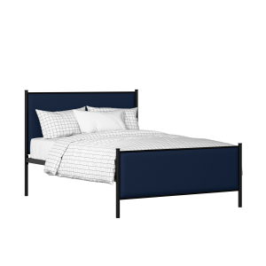 Brest iron/metal upholstered bed in black with blue fabric - Thumbnail