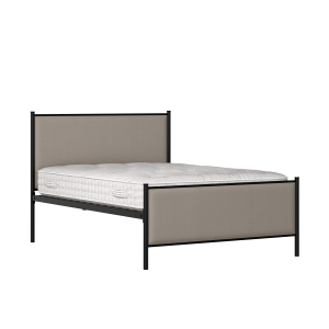 Brest iron/metal upholstered bed in black with storm grey fabric - Thumbnail