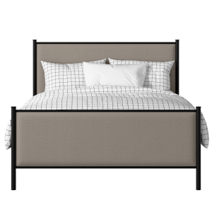 Brest iron/metal upholstered bed in black with storm grey fabric - Thumbnail