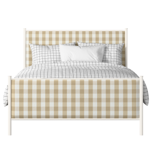 Brest iron/metal upholstered bed in ivory with grey fabric - Thumbnail