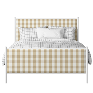 Brest iron/metal upholstered bed in white with grey fabric - Thumbnail