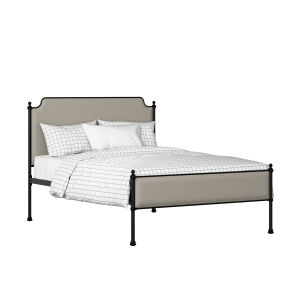 Miranda Slim iron/metal upholstered bed in black with silver fabric - Thumbnail