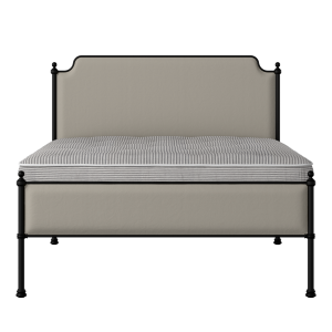 Miranda Slim iron/metal upholstered bed in black with Silver fabric - Thumbnail