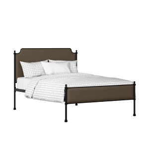 Miranda Slim iron/metal upholstered bed in black with storm grey fabric - Thumbnail