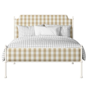 Miranda Slim iron/metal upholstered bed in ivory with grey fabric - Thumbnail