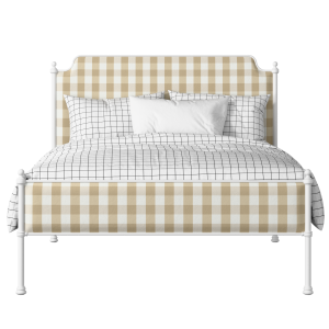 Miranda Slim iron/metal upholstered bed in white with grey fabric - Thumbnail