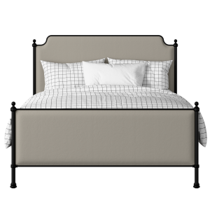 Miranda iron/metal upholstered bed in black with Silver fabric - Thumbnail