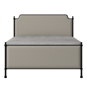 Miranda iron/metal upholstered bed in black with Silver fabric - Thumbnail
