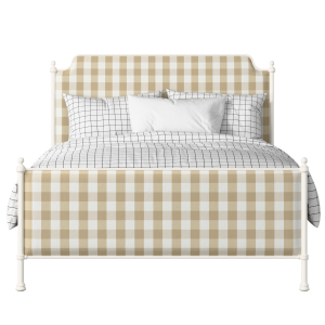 Miranda iron/metal upholstered bed in ivory with grey fabric - Thumbnail