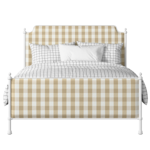 Miranda iron/metal upholstered bed in white with grey fabric - Thumbnail