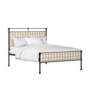 Nancy Slim iron/metal upholstered bed in black with Romo Kemble Putty fabric - Thumbnail