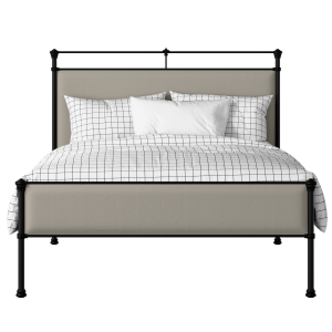 Nancy Slim iron/metal upholstered bed in black with Silver fabric - Thumbnail