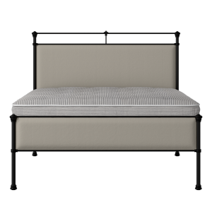 Nancy Slim iron/metal upholstered bed in black with Silver fabric - Thumbnail