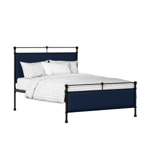 Nancy iron/metal upholstered bed in black with blue fabric - Thumbnail